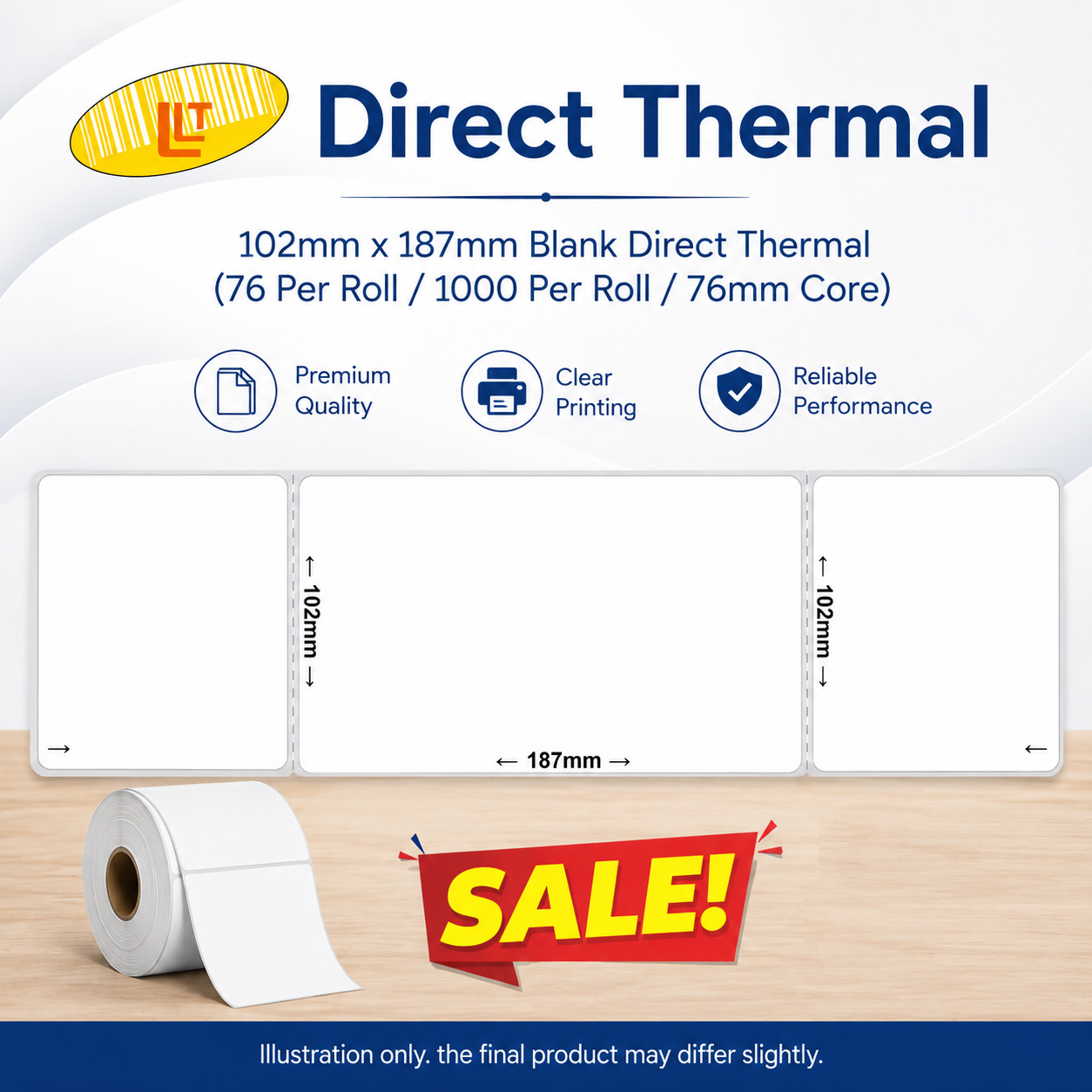 102mm x 187mm Direct Thermal Labels – Perforated – 76mm Core