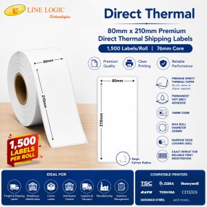 80mm x 210mm Premium Direct Thermal Shipping Labels – 1,500 Labels/Roll