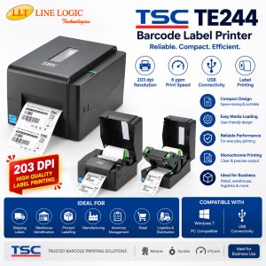 TSC TE244 Desktop Thermal Transfer Barcode Printer with USB Connectivity 203 DPI Bar Code Label Printer, Black