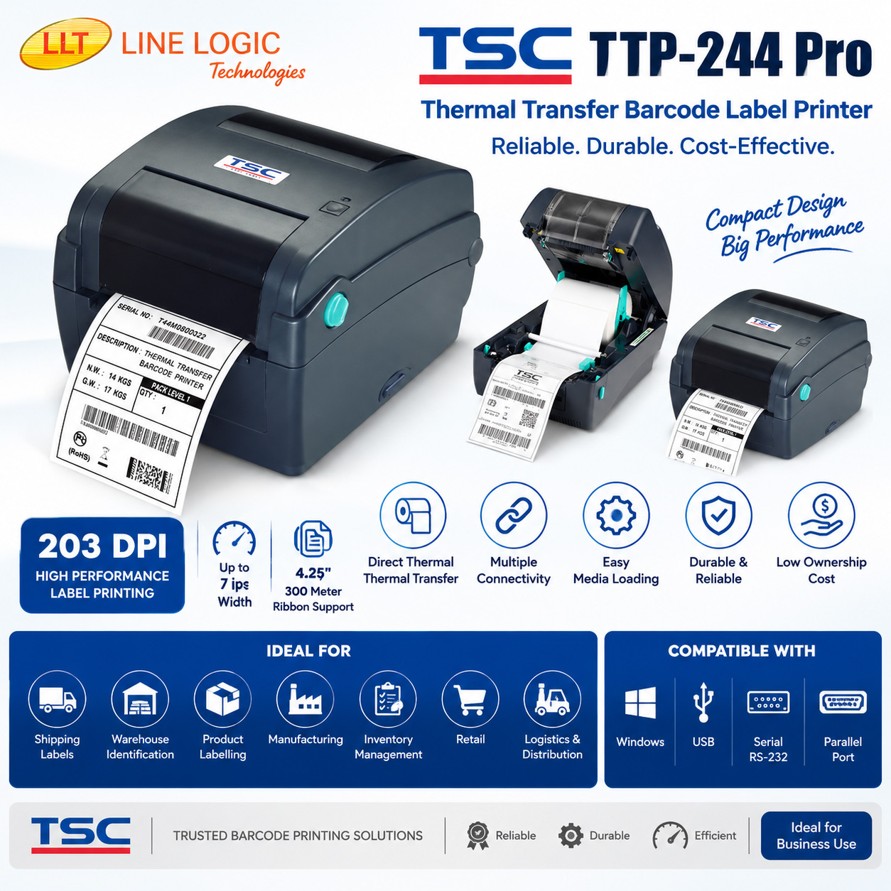 TSC TTP-244 Pro Thermal Transfer Barcode Label Printer – 203 dpi